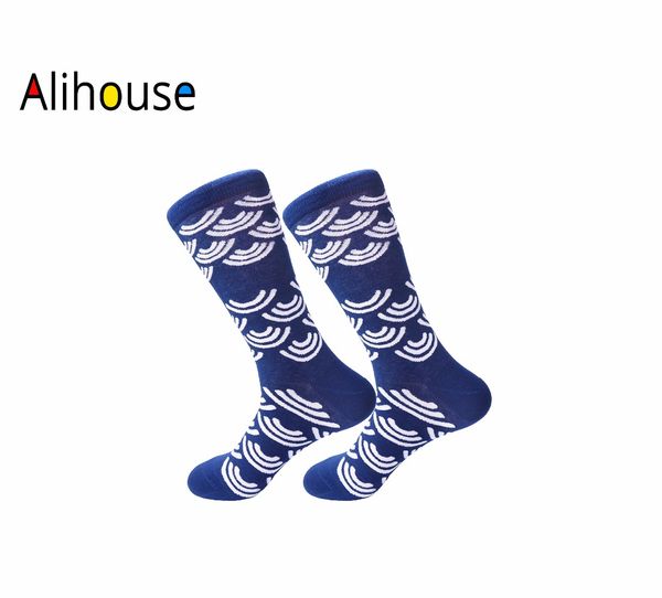 

alihouse men's colorful funny british style skate socks dark blue combed cotton crew socks casual dress funky wedding, Black