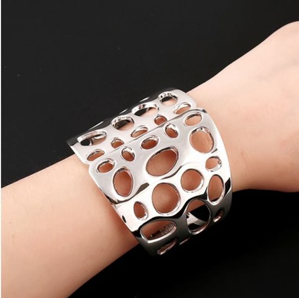 

unique wide bange cuff bracelets cut out geometric irregular gold /silver tone cuff bracelets bangle bracelets, Black