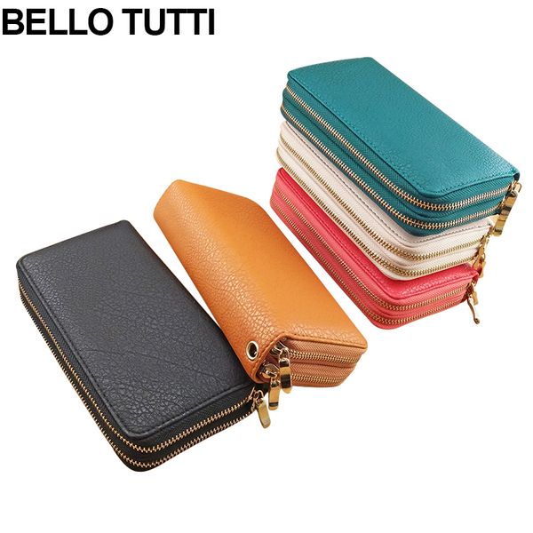 

bello tutti fashion women wallets pu leather double zipper wallet women's long design purse more color clutch wallet, Red;black