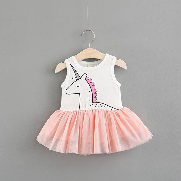 

baby unicorn girls sleeveless princess dresses 2018 popular unicorn embroidery cartoon gauze children's day tutu dresses children cloth, Red;yellow