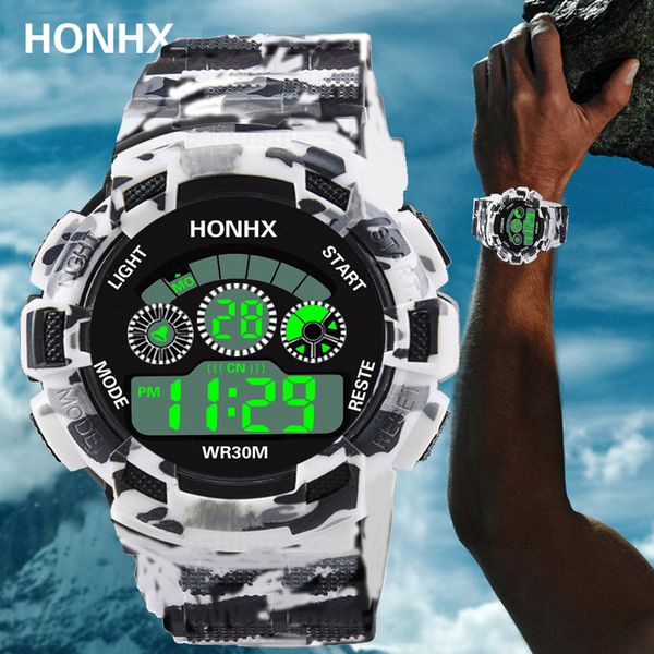 

2018 watches men honhx fashion mens relogio digital led quartz wristwatch alarm date electronic sport watch waterproof reloj, Slivery;brown