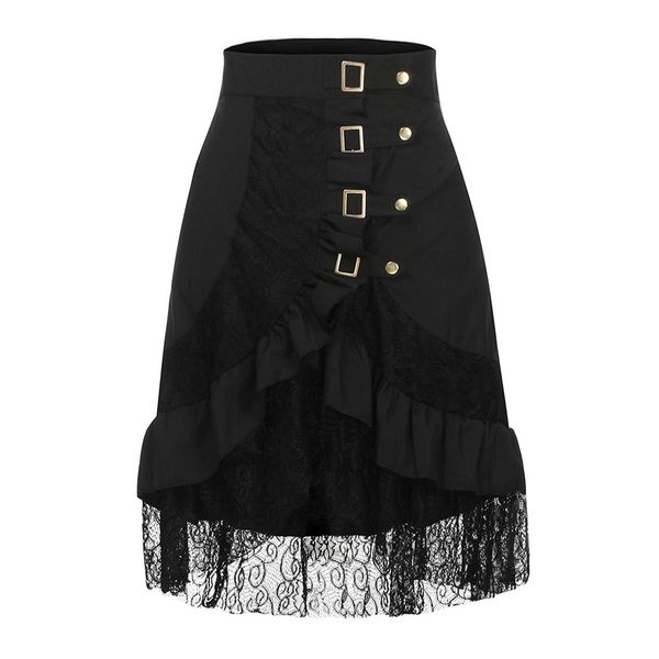 

novelty women's steampunk high waist skirts black floral lace skirt medieval renaissance asymmetrical skirts a-line j10 jul25