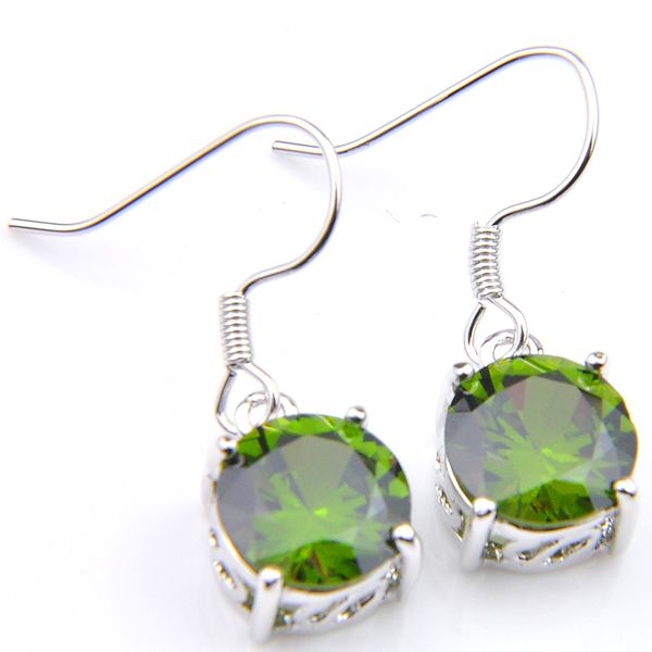 

10 prs luckyshine classic dazzling fire round mystic olive peridot cubic zirconia gemstone silver dangle earrings for holiday wedding party