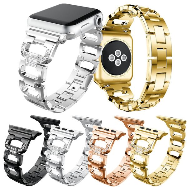 

ladies crystal diamond bracelet watch strap iwatch 1 2 3 stainless steel replacement strap watch band 42mm 38mm, Black;brown