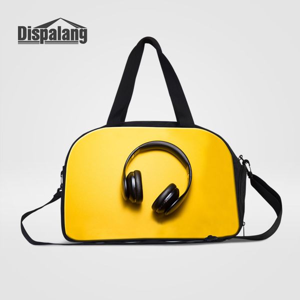 

dispalang large capacity men travel luggage bags yellow headphone women travel duffel bag for trip casual traveling shoulder bag