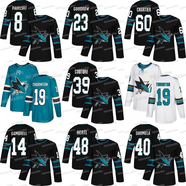 

2019 San Jose Sharks Logan Couture Joe Thornton Rourke Chartier Dylan Gambrell Tomas Hertl Joe Pavelski Antti Suomela Barclay Goodrow Jersey
