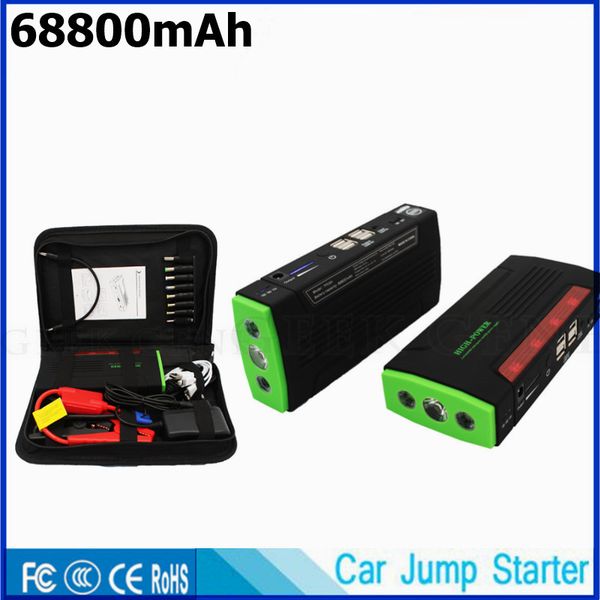

high capacity 68800mah car jump starter 4usb phone power 600a lighter starting device car charger for battery starter ce