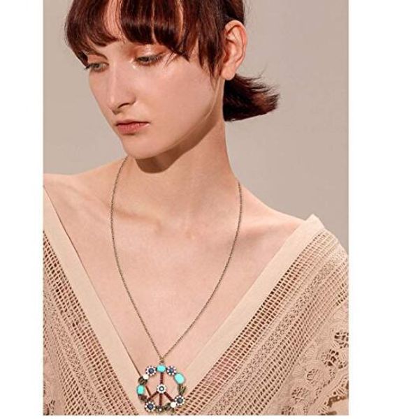 

fashion antiwar peace sign long statement choker necklace jewelry collar with pendant chain for women ing, Golden
