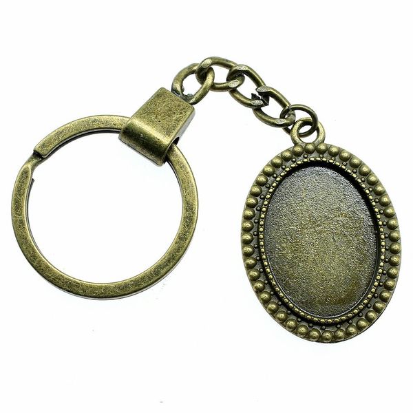 

6 pieces key chain women key rings car keychain for keys dots retro single side inner size 18x25mm oval cabochon cameo base tray bezel blank, Slivery;golden
