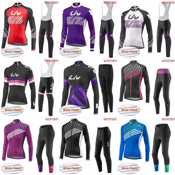 

LIV Women Winter thermal Fleece long jersey only cycling clothing long sleeve Pro cycling jersey bib pants sets long pants winter C1301