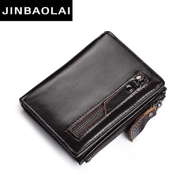

genuine leather male purse with zipper coin pocket short men wallets slim wallets, Red;black