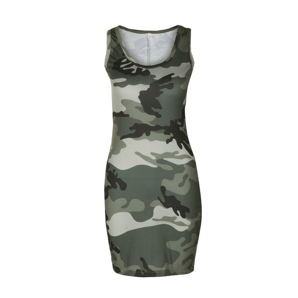 

spring and summer camouflage printed slim sleeveless dress, Black;gray
