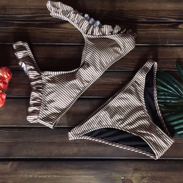 

colorful striped bikinis set 2017 new lace straps swimsuit women push up swimwear low cut swimsuit biquinis maillot de bain, White;black