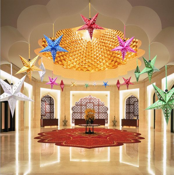 2019 Christmas Ceiling Ornaments Christmas Pentagram Paper Decorations Festive Scene Decorations Christmas Hotel Mall Party Decortions Dhl From