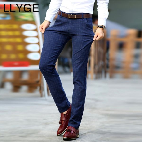 

mens plaid casual pants 2018 new cotton linen male slim long pants antumn fashion leisure men trousers plus size, Black