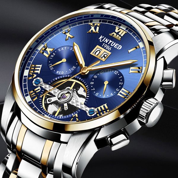 

new 2018 luxury men's watches ocean blue sapphire automatic watches men famous brand kinyued mechanical, Slivery;brown