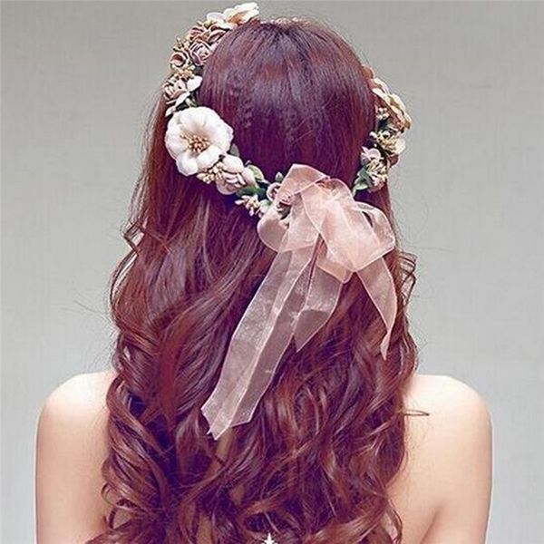 

boho flower floral hairband wedding hair accessories for women headband crown party bride tiara crown hair jewelry, Golden;white