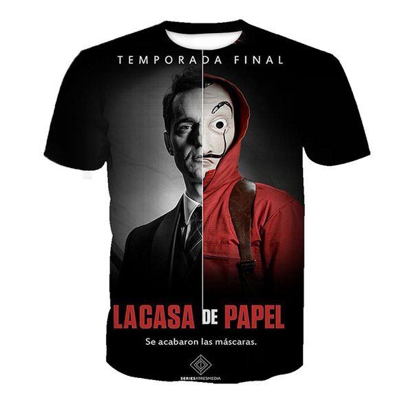 

новые la casa de papel деньги ограбление дом бумажной футболки 3d печатных женщин / мужчин с коротким рукавом мужская футболка повседневная, White;black