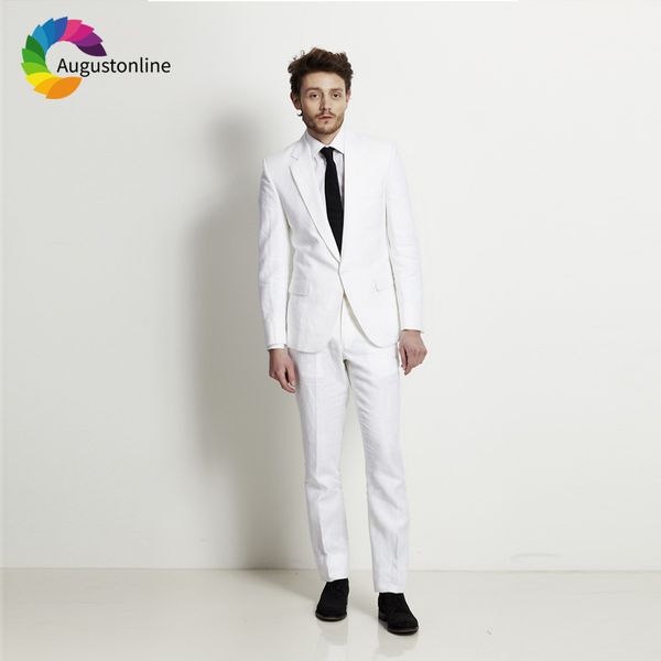 

linen slim fit white men suits wedding groom wear tuxedos 2 pieces (jacket+pants) bridegroom prom suits costume homme blazer, White;black