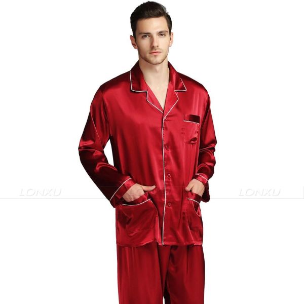 2020 Mens Silk Satin Pajamas Set Pajama Pyjamas Set PJS Sleepwear ...
