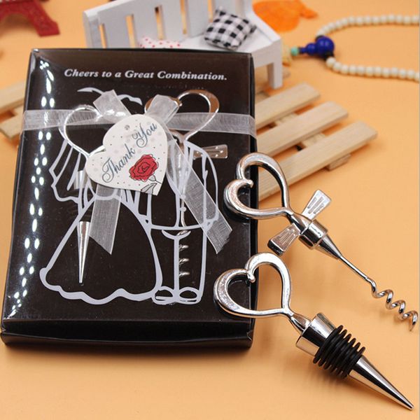 

2018 love heart corkscrew wine bottle opener + wine ser wedding gift favors bottle opener set wedding decor