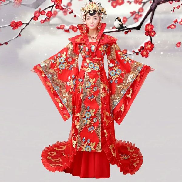 

chinese ancient hanfu show pink slap-up tang dynasty queen costume noble formal wear fairy costume tailing female, Black;red