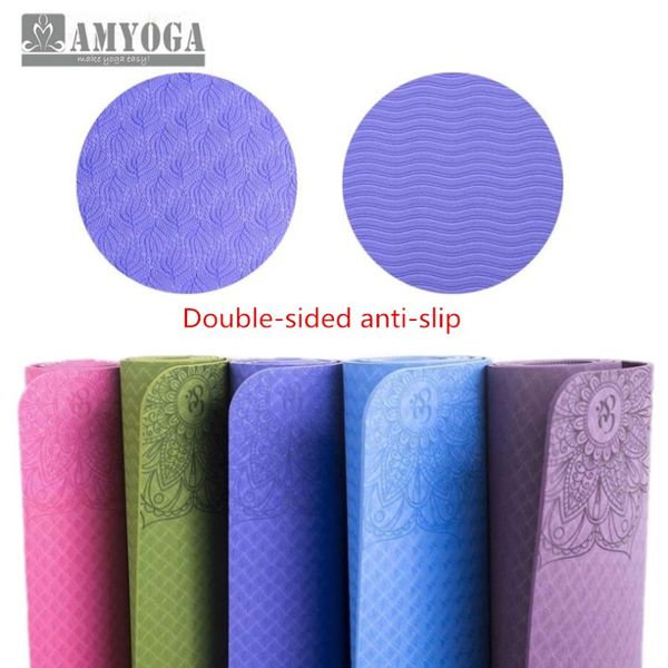 

double-sided anti-slip 6mm tpe yoga mat fitness mat for yoga carpet gym with gymnastics mats pad 183*61cm