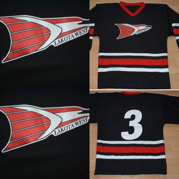 

#3 LAKOTA WEST HIGH SCHOOL HOCKEY JERSEY 100% Stitched Embroidery Logos Hockey Jerseys Black Free Shipping