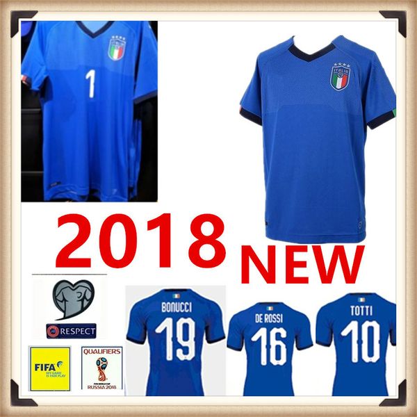 

2018 2019 World Cup Home Blue INSIGNE PIRLO TOTTI EL SHAARAWY VERRATTI Italian Soccer Jerseys National Football Shirts Thai quality