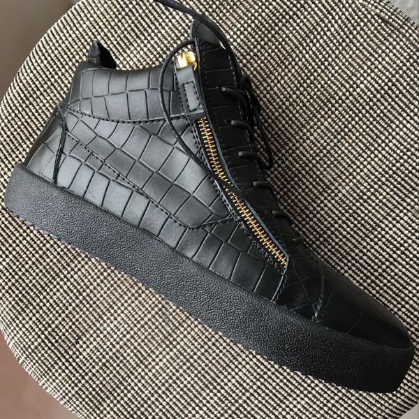 

New 2019 men women black tone pattern genuine leather double zip neaker de igner brand lover high ca ual hoe 35 47 drop hipping