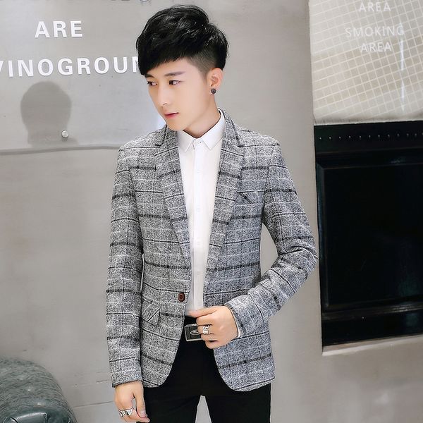 

2018 spring and autumn new men's suit jacket lattice slim fashion social business casual temperament professional wear, White;black