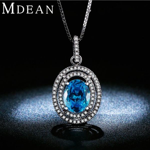 

zhf jewelry blue created diamond crystal pendants necklaces for women charm white gold plated necklace gift party wedding jewelry, Silver