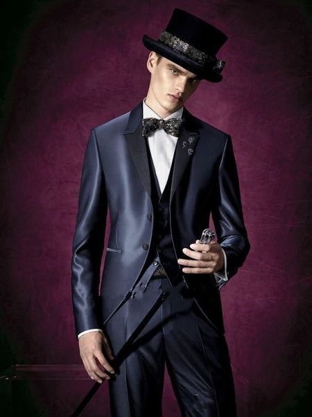 

new two buttons navy blue groom tuxedos peak lapel groomsmen man suits mens wedding suits (jacket+pants+vest+tie) 570, Black;gray