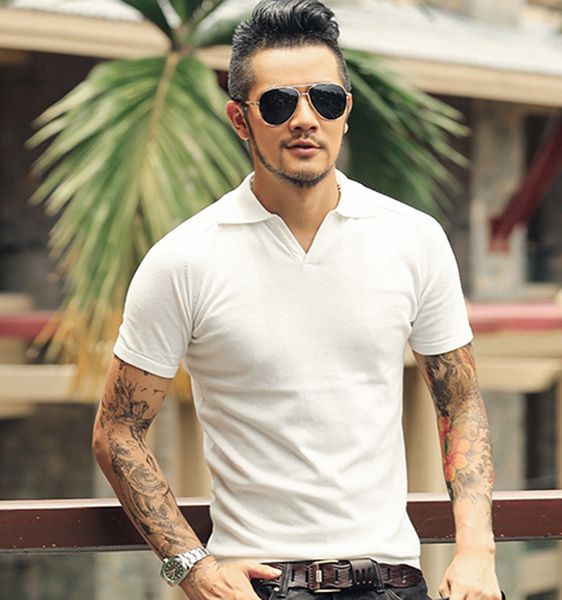 

summer men tees short sleeve polo shirt men knit polo shirt slim brand cotton men 's casual shirts size m -xxl, White;black