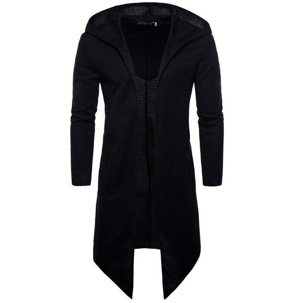 Trench coat da uomo con cappuccio senza bottoni Felpe con cappuccio primavera autunno Fashion Long Fit nero per soprabito