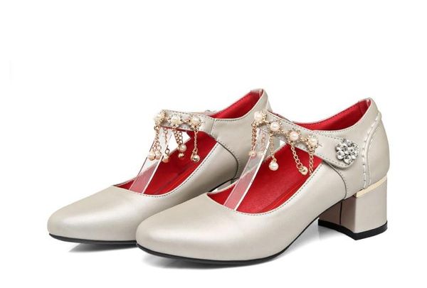 

send women's shoes coarse heel middle heel single shoes wedding shoes, Black