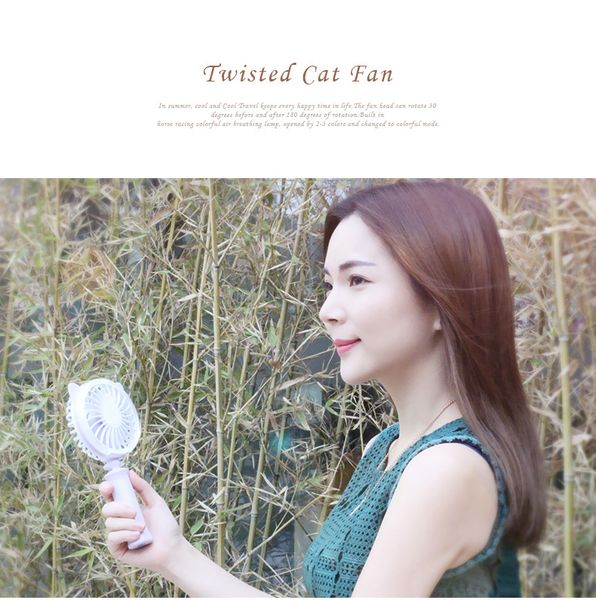 

2018 twisted cat mini summer fan deskcolorful night light hand usb fan portable battery usb fan