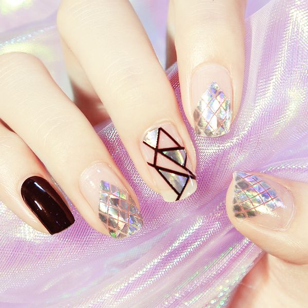 

20pcs/set magic prism nail sticker full waterproof non-toxic nail art water decals nails transfer stickers decoration tools, Silver;gold