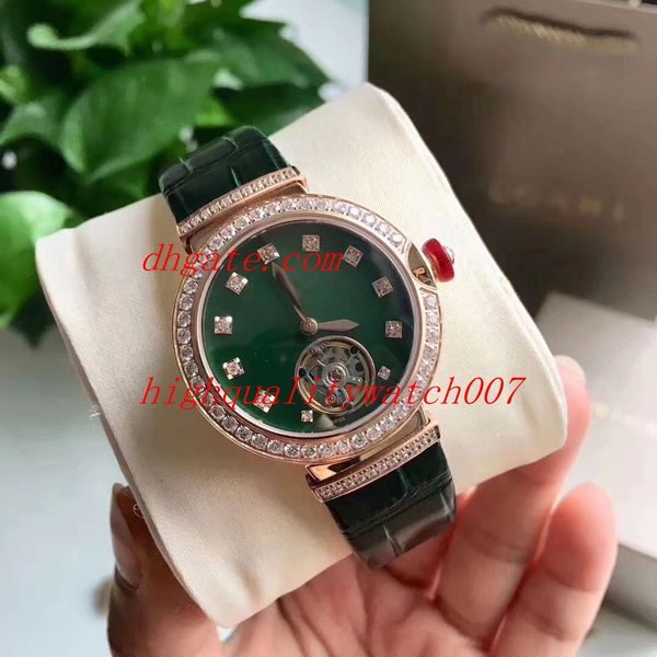 

excellent watch women's fashion wristwatches green dial sapphire 33mm leather strap bands automatic ladies watch watches, Slivery;brown