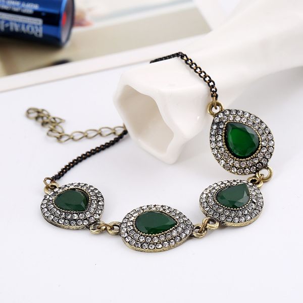 

women popular bracelets vintage ethnic style bracelets classic natural stone jewelry water-drop resin cuff bangles, Golden;silver