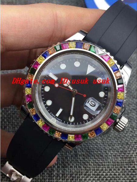

luxury watches rainbow diamond 116695sats new black dial rubber bracelet automatic fashion brand mens watch wristwatch, Slivery;brown