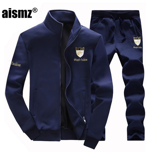 

aismz autumn winter male casual sweat suit sweatshirts jacket+pants tracksuit men sporting set hoodies clothign set for men, Gray
