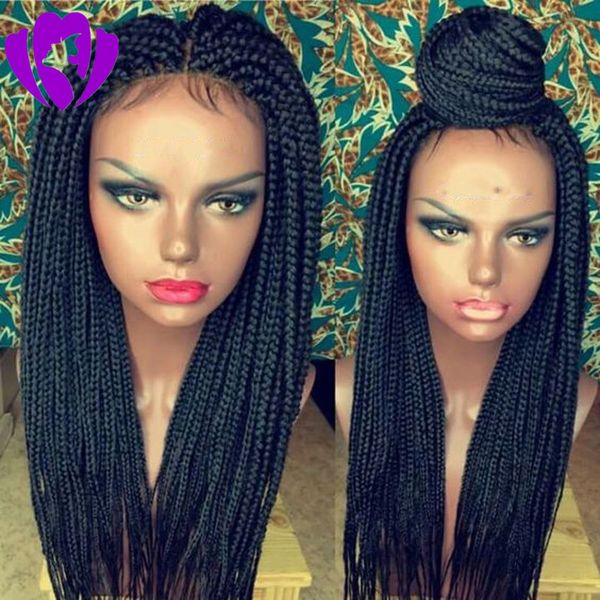 

new synthetic lace front wig black micro braided wig with baby hair for women heat resistant fiber box braid wig glueless