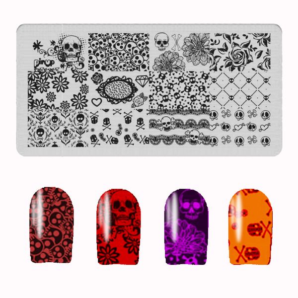 

flower skull nail art plate halloween stamping plate skelect floral image template stencil manicure decals diy tool, White