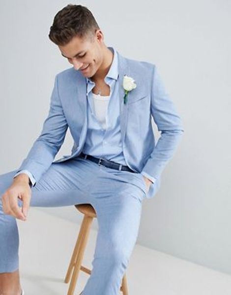 

2018 light blue custom made men suit 2pieces(jacket+pants+tie) terno masculino causal wedding prom groom custom made men suits, White;black