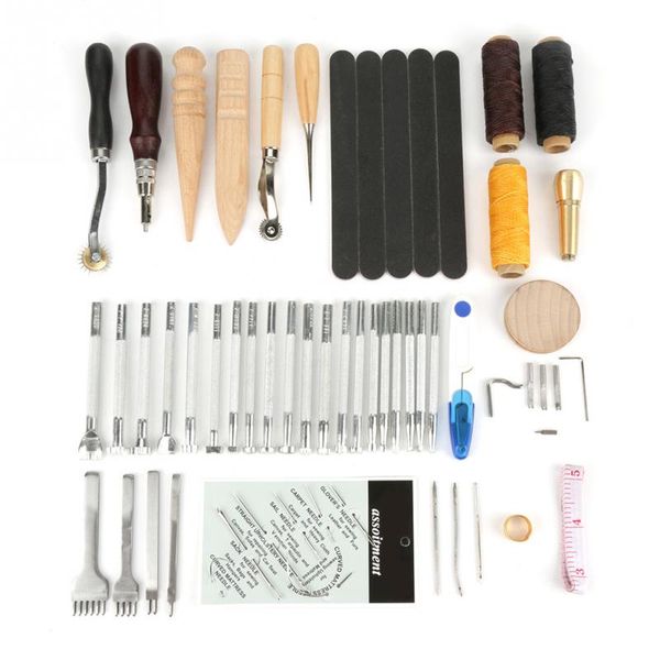 

59pcs leather craft tools kit hand sewing stitching punch carving diy craft tools kit hand sewing stitching punch, Black