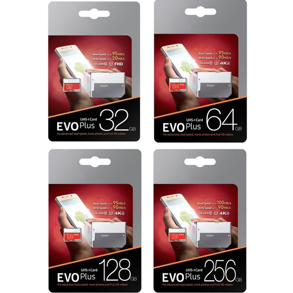 Nuova scheda di memoria EVO Plus da 256 GB 128 GB 64 GB 32 GB UHS-I U3 Trans Flash TF Card con pacchetto di vendita al dettaglio adattatore