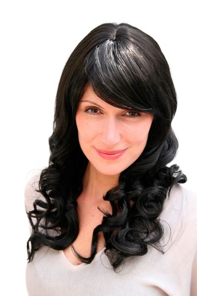 

women's hair, wig, black, long, curly, strong wavy, approx. 50 cm, Black;brown