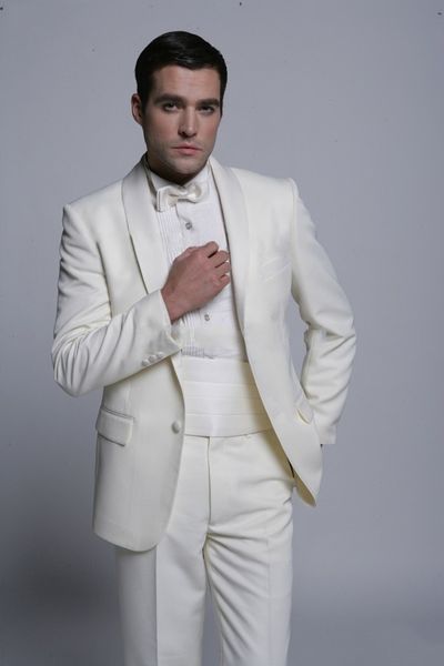 

ivory men wedding tuxedos excellent groom tuxedos shawl lapel one button men blazer men 2 piece suit(jacket+pants+tie) 1470, Black;gray