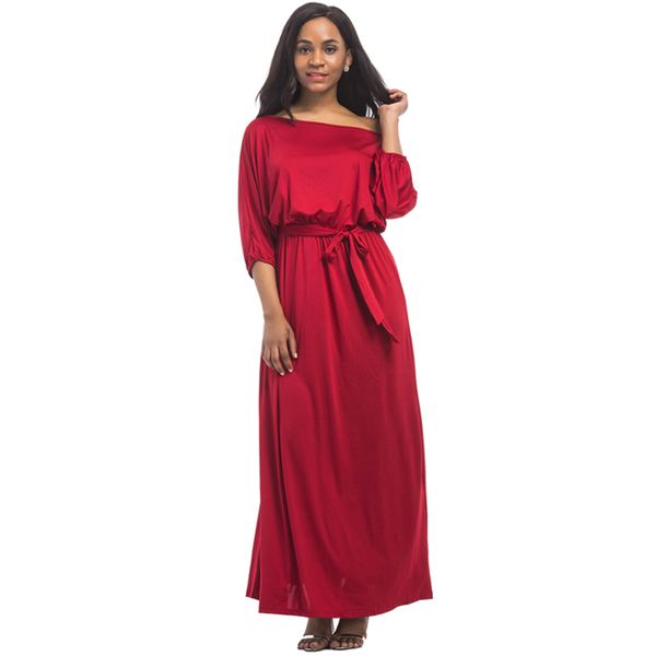 

2018 new fashion women summer off shoulder maxi dress 3/4 sleeve belted slim solid dresses plus size 5xl elbise vestido for lady, Black;gray